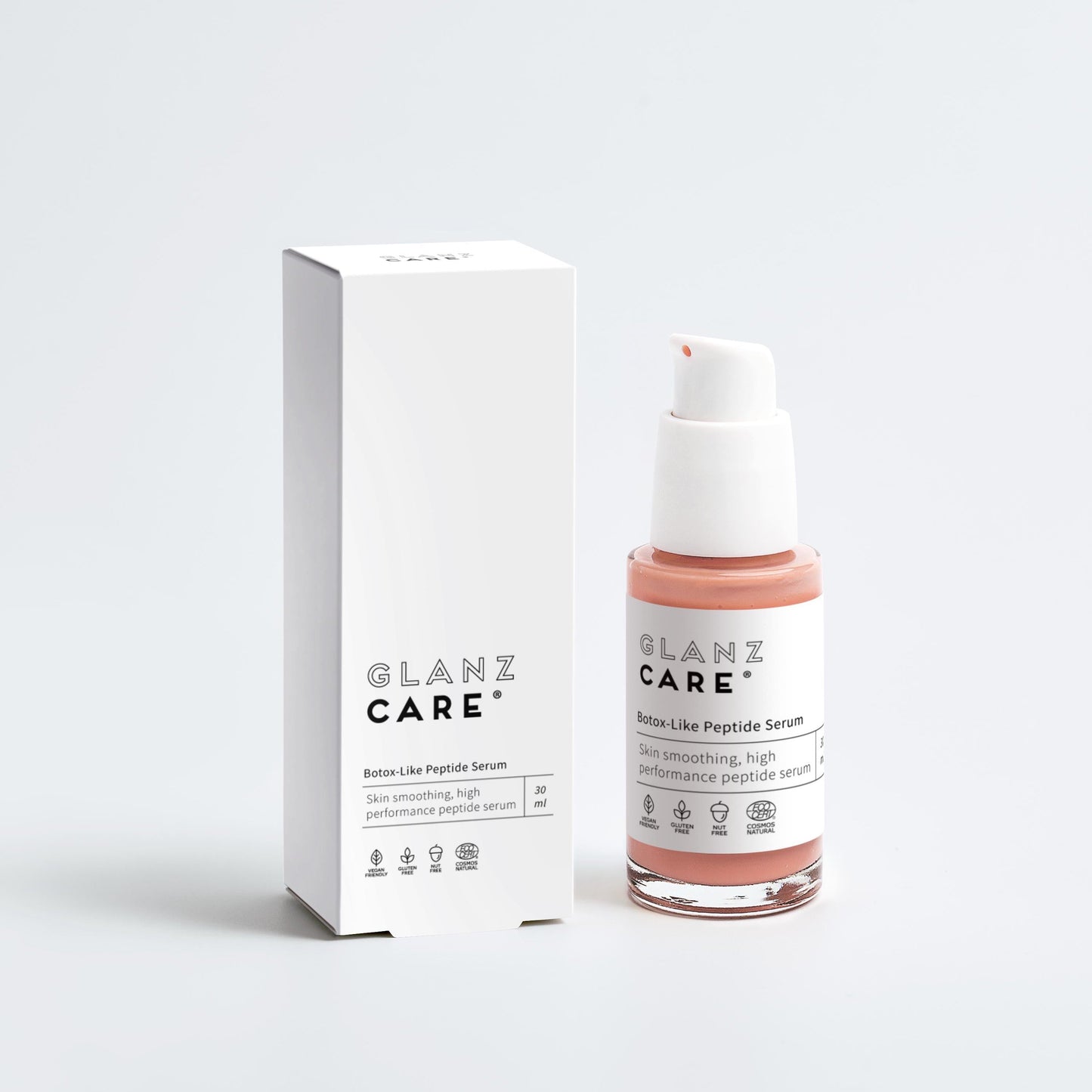 Frasco del Botox-Like Peptide Serum con péptidos y ácido hialurónico para reducir arrugas y mejorar la firmeza de la piel.