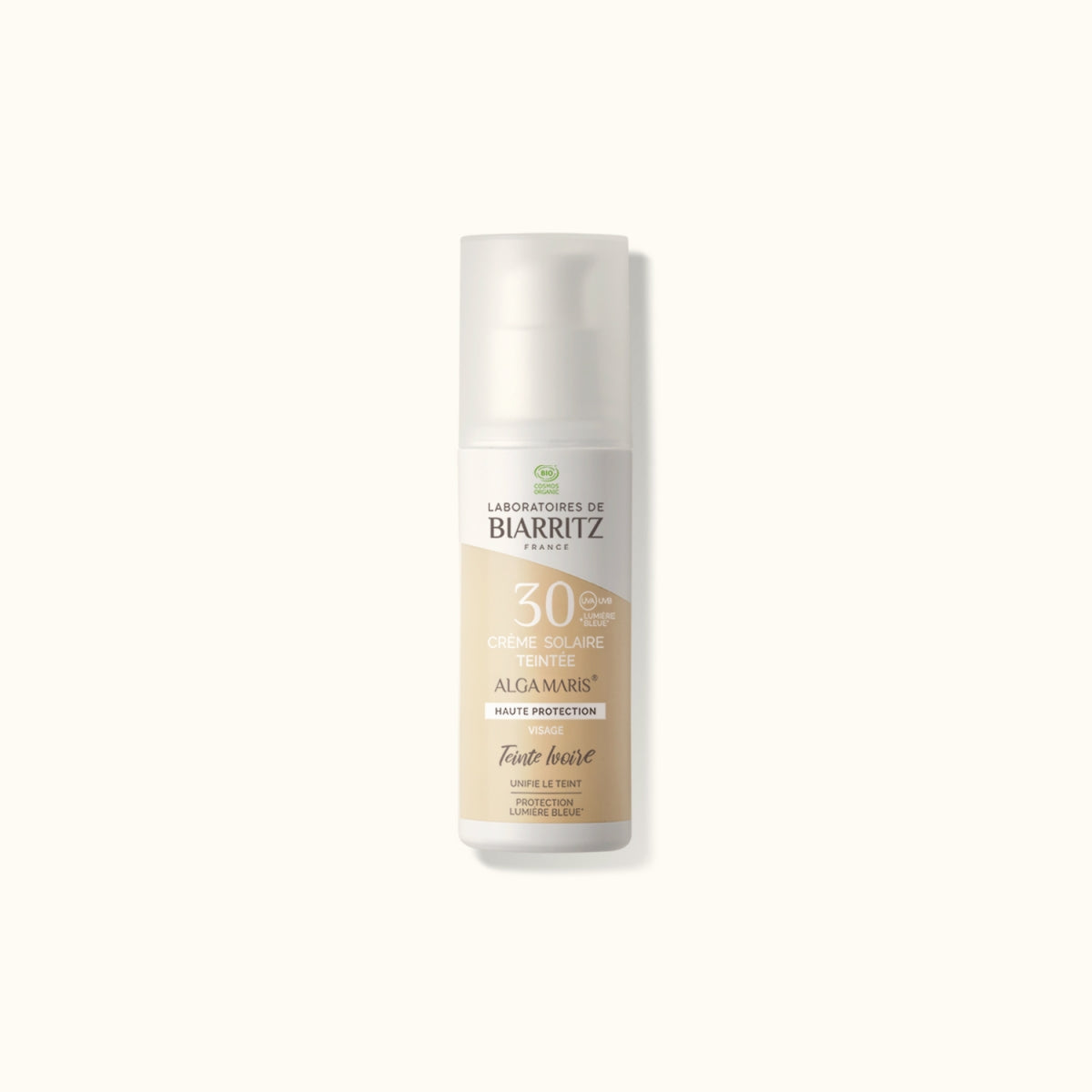 Bloqueador Solar Orgánico Color Ivory/Marfil SPF 30 de Alga Maris con Protección UVA/UVB, Hidratación y Aroma a Vainilla - Apto para Todo Tipo de Piel