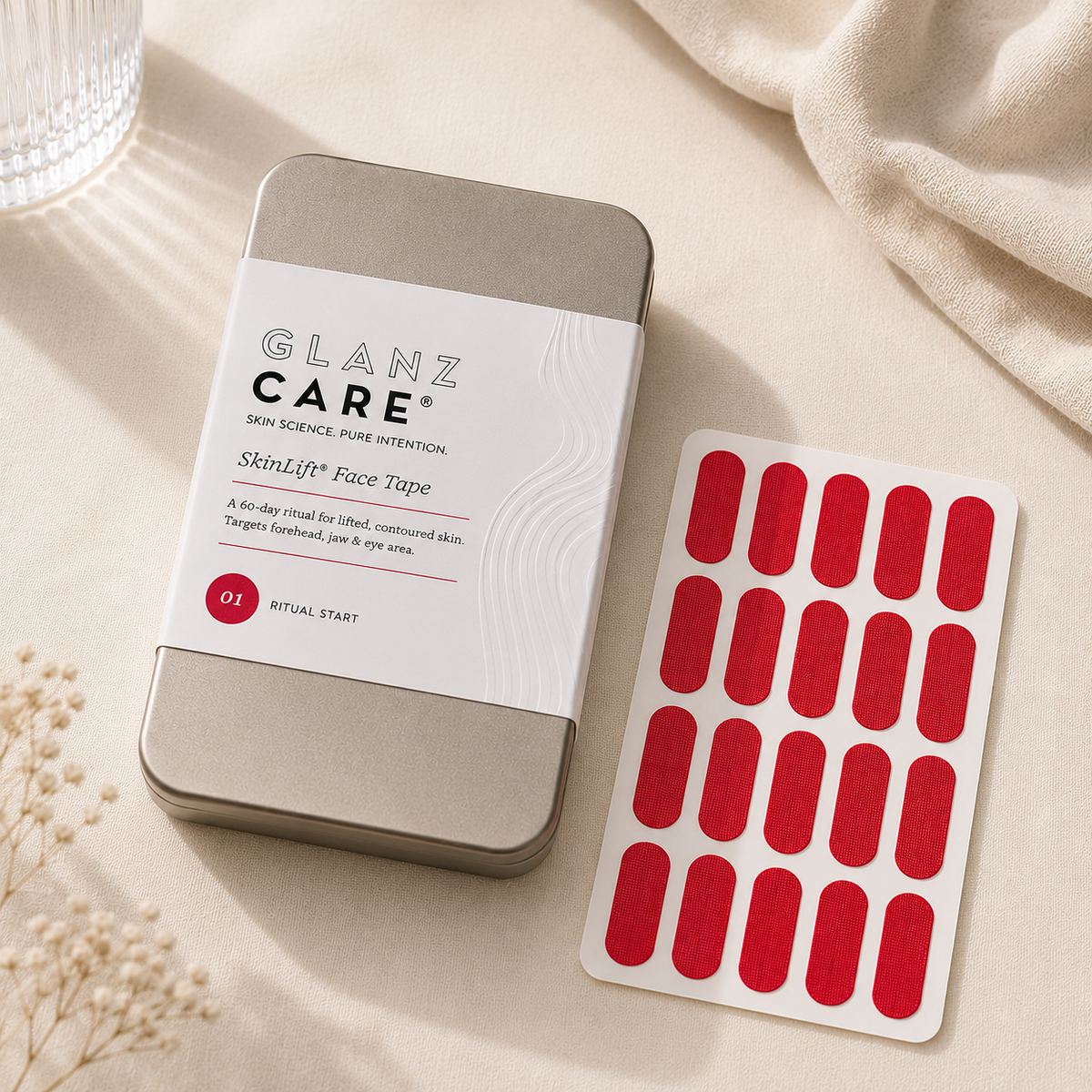 SkinLift Face Tape rojo de Glanz Care para líneas de expresión